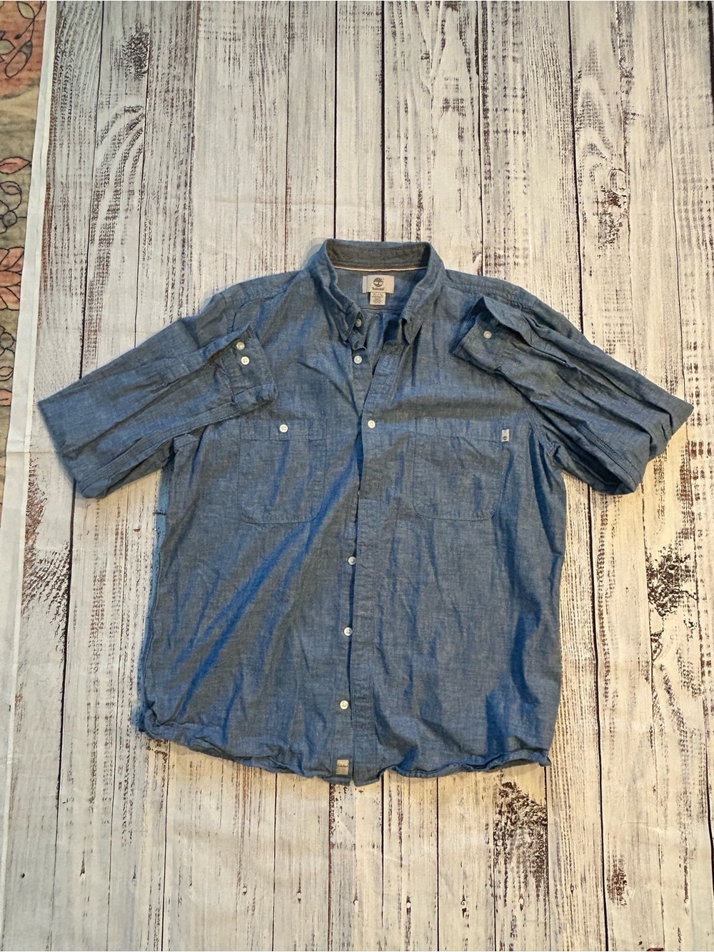 Timberland Short-Sleeve Button-Down Shirt - Blue Chambray